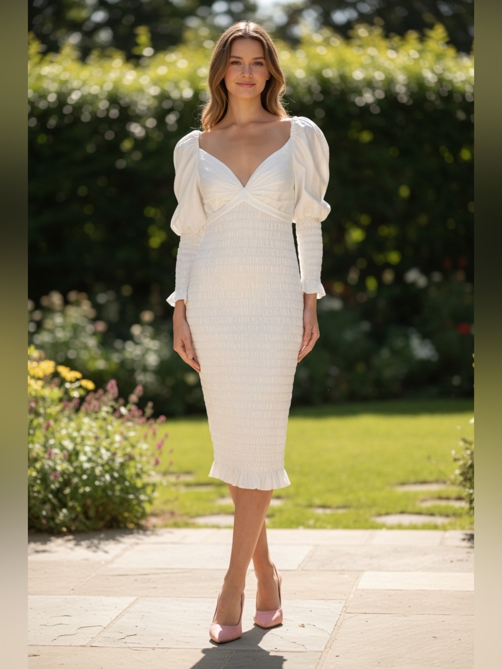 Alejandra Alonso Rojas New Long Sleeve Ruched Bodycon Cotton Dress Size 4 - Picture 3 of 16